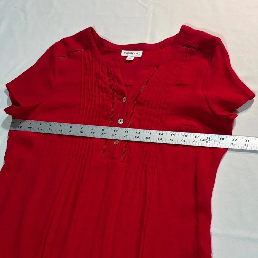Westport Red Button-Down Blouse Large short sleeve - Picture 11 of 16